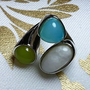 Striking Sterling Silver Multi-Gemstone Cocktail Ring - Contemporary Sz 7